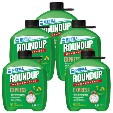 5 x ROUNDUP® Unkrautfrei Express AF Fertigmischung, 2,5 Liter