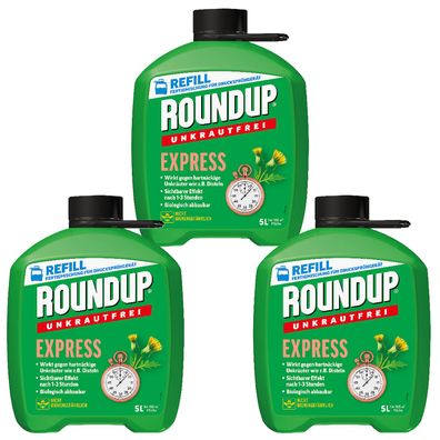 3 x ROUNDUP® Unkrautfrei Express AF Fertigmischung, 5 Liter