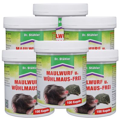 6 x DR. Stähler Maulwurf- und Wühlmausfrei, 100 Kugeln