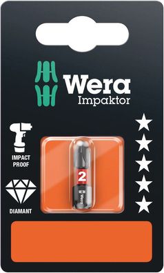 Wera 851/1 IMP DC SB Impaktor Bits, PH 2 x 25 mm 05073916001 Sechskant