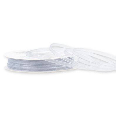 Organzaband 3mm x 50m Rolle Silber / Grau