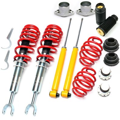 TA-TECHNIX Gewindefahrwerk KIT + 4X Domlager Staubkappen - AUDI A6 VW PASSAT 3B