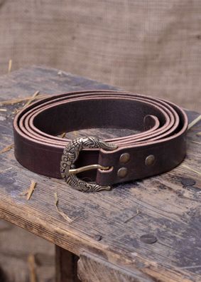 Wikingergürtel mit Riemenende, 3 cm breit, braun/bronzefarben