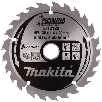 Makita Sägeblatt Handkreissäge Holz 136x1,4x20 Z25 Efficut E-12120