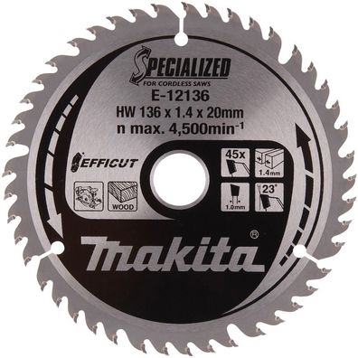 Makita Sägeblatt Säge Holz 136x1,4x20 Z45 Efficut E-12136
