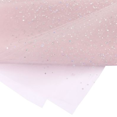 Tüll Stoff mit Glitzer Punkten 150cm x 3m Hellrosa