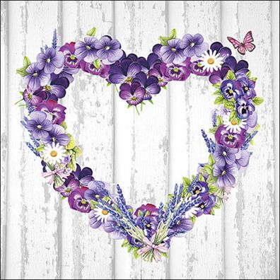 Servietten Papier 33x33cm 3-lagig mit Blumenkranz Herzmotiv 20 Stück
