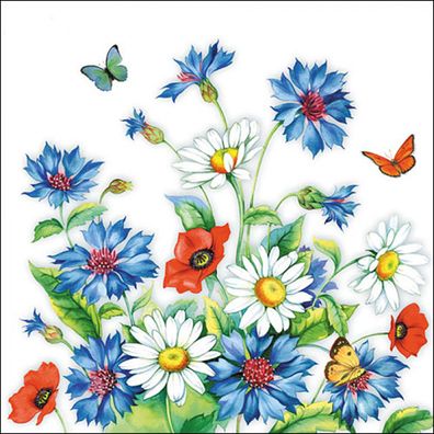 Servietten Papier 33x33cm 3-lagig mit Wildblumen Motiv 20 Stück