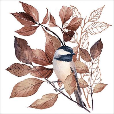 Servietten Papier 33x33cm 3-lag. mit Herbstlaub & Vogel Motiv 20 Stück