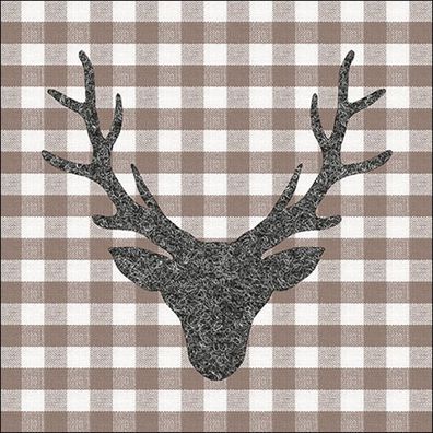 Servietten Papier 33x33cm 3-lagig mit Hirsch Kopf Karo Motiv 20 Stück
