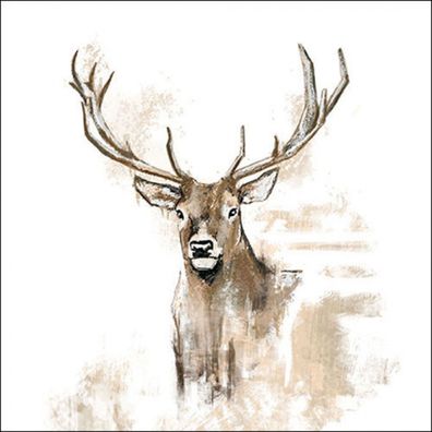 Servietten Papier 33x33cm 3-lag. mit Hirsch Aquarell Motiv 20 Stück