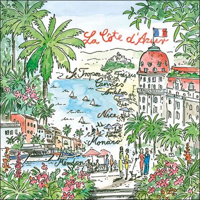 Servietten Papier 33x33cm 3-lagig mit Côte d’Azur Motiv 20 Stück