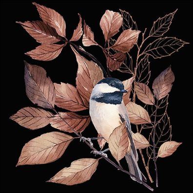 Servietten Papier 33x33cm 3-lag. mit Herbstlaub & Vogel Motiv 20 Stück