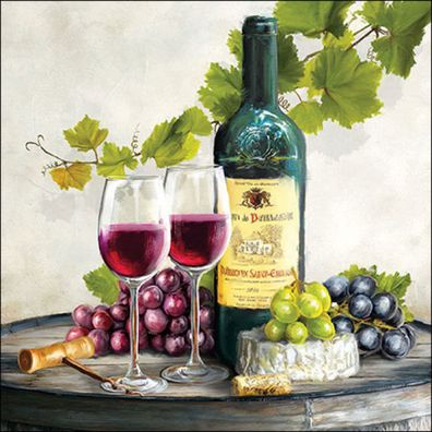 Servietten Papier 33x33cm 3-lag. mit Wein & Trauben Motiv 20 Stück