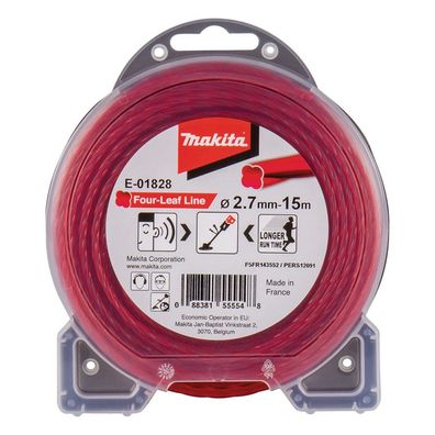 Makita Mähfaden Four Leaf Kleeblatt 2,7mmx15m rot für Akku Freischneider E-01828