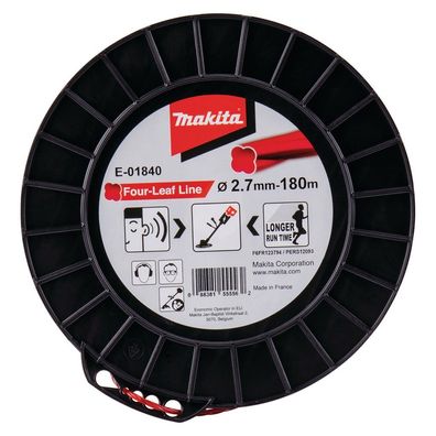 Makita Mähfaden Four Leaf 2,7mmx180m rot Sense Freischneider Trimmer E-01840