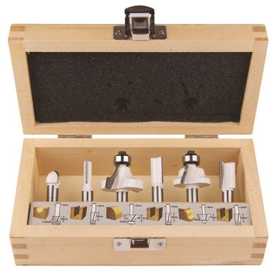 Makita Fräser Set 8mm 6-teilig Nutfräser Winkelkantenfräser Oberfräse D-53540