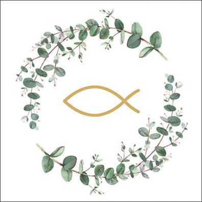 Servietten Papier 33x33cm 3-lag mit christlichem Ichthys Motiv 20 Stk