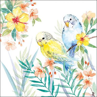 Servietten Papier 33x33cm 3-lagig mit Wellensittich Motiv 20 Stück
