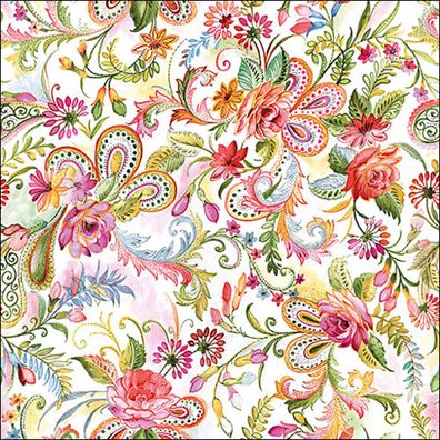 Servietten Papier 33x33cm 3-lagig mit Paisley Blumen Motiv 20 Stück