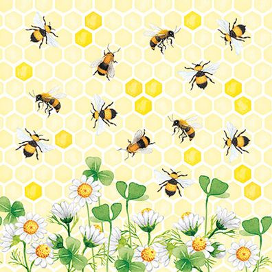 Servietten Papier 33x33cm 3-lagig mit Bienen & Blumen Motiv 20 Stück