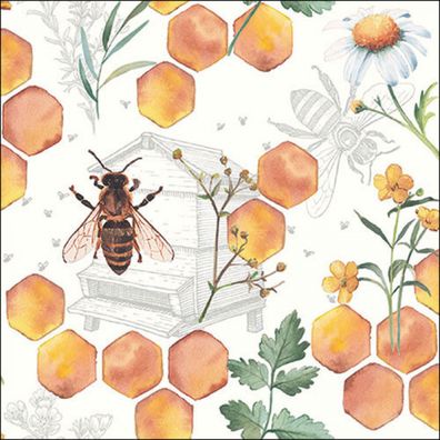Servietten Papier 33x33cm 3-lagig mit Honigbienen & Waben 20 Stück