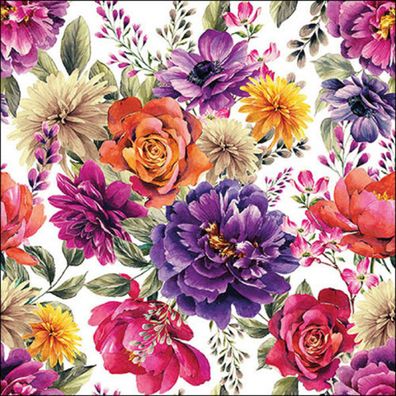 Servietten Papier 33x33cm 3-lagig mit Sommerblumen Motiv 20 Stück