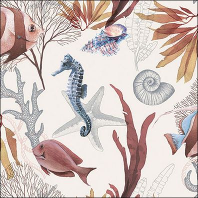 Servietten Papier 33x33cm 3-lagig Seepferdchen maritim Motiv 20 Stück