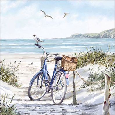 Servietten Papier 33x33cm 3-lag mit Fahrrad am Strand Motiv 20 Stück