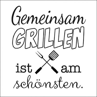Servietten Papier 33x33cm 3-lagig mit Spruch Gemeinsam Grillen 20 Stk