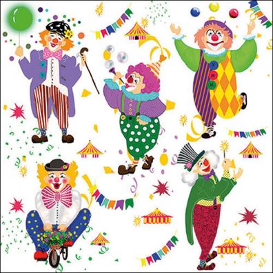 Servietten Papier 33x33cm 3-lagig mit Clown & Zirkus Motiv 20 Stück