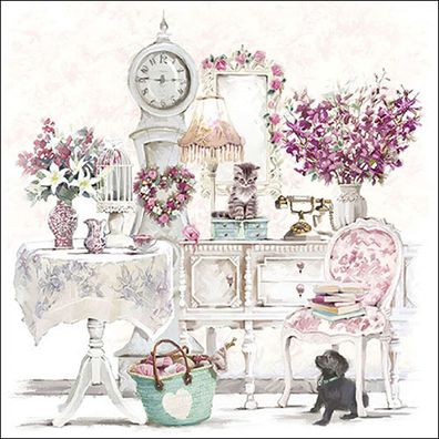 Servietten Papier 33x33cm 3-lagig mit Retro Zimmer Motiv 20 Stk