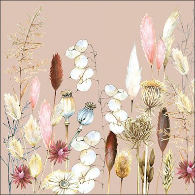 Servietten Papier 33x33cm 3-lag mit Vintage Trockenblumen Motiv 20 Stk