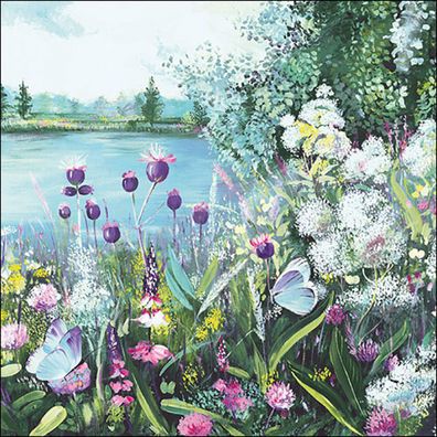 Servietten Papier 33x33cm 3-lagig mit Sommerwiese & See Motiv 20 Stk
