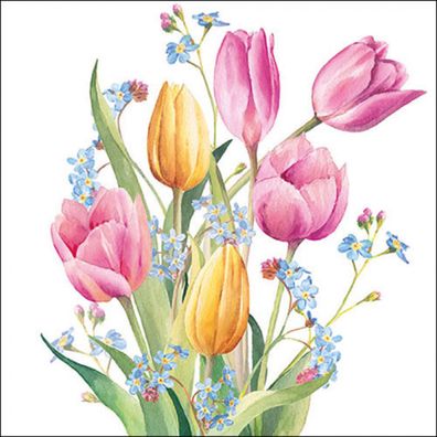 Servietten Papier 33x33cm 3-lagig mit Tulpen Motiv Aquarell 20 Stück