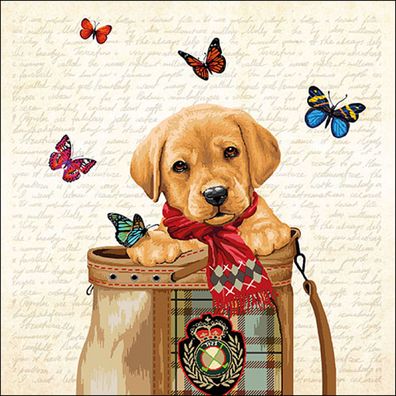 Servietten Papier 33x33cm 3-lag. mit Labrador Hundewelpe Motiv 20 Stk