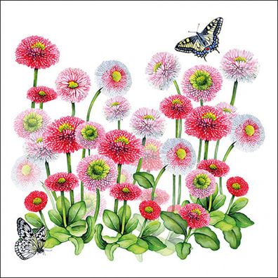 Servietten Papier 33x33cm 3-lagig mit rosa Gänseblümchen Motiv 20 Stk