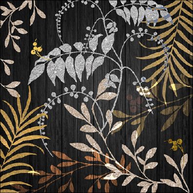 Servietten Papier 33x33cm 3-lag mit Blättermotiv auf Holzoptik 20 Stk