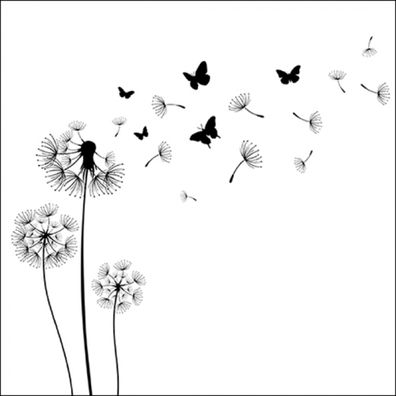Servietten Papier 33x33cm 3-lag mit Pusteblumen im Schwarz Weiß 20 Stk