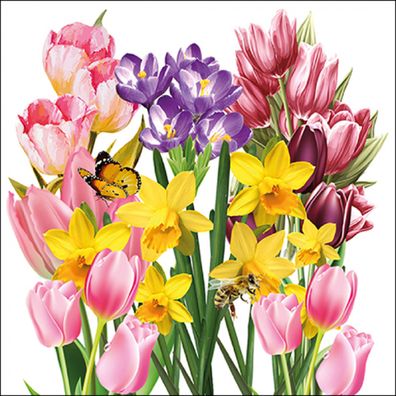 Servietten Papier 33x33cm 3-lag mit Tulpen & Narzissen Motiv 20 Stk
