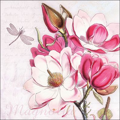 Servietten Papier 33x33cm 3-lag. mit Magnolienblüten Motiv 20 Stück