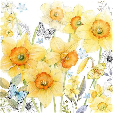 Servietten Papier 33x33cm 3-lagig mit Narzissen Blumenmotiv 20 Stück