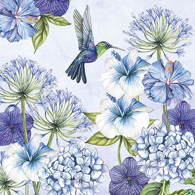 Servietten Papier 33x33cm 3-lagig mit Kolibri & Blumen Motiv 20 Stk.