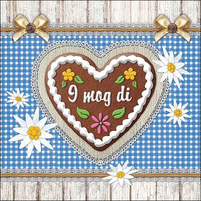 Servietten Papier 33x33cm 3-lagig mit Lebkuchenherz Motiv 20 Stück