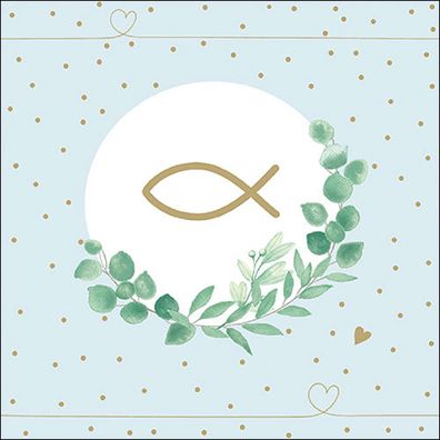 Servietten Papier 33x33cm 3-lagig mit Fischsymbol & Eukalyptus 20 Stk
