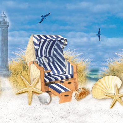 Servietten Papier 33x33cm 3-lagig mit Strandkorb Motiv maritim 20 Stk