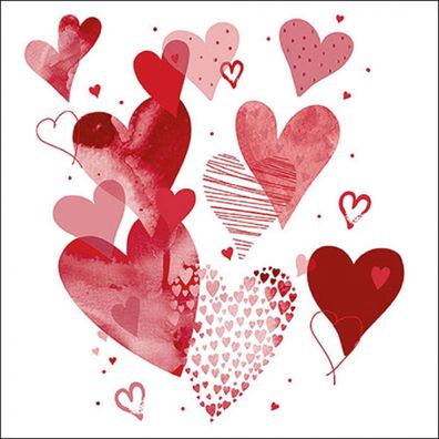 Servietten Papier 33x33cm 3-lagig mit roten Herzen Motiv 20 Stk