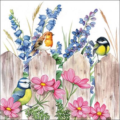 Servietten Papier 33x33cm 3-lagig mit Singvögel & Blumen Motiv 20 Stk