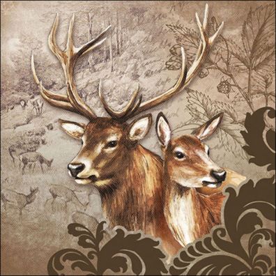 Servietten Papier 33x33cm 3-lagig mit Hirsch & Reh Wald Motiv 20 Stk