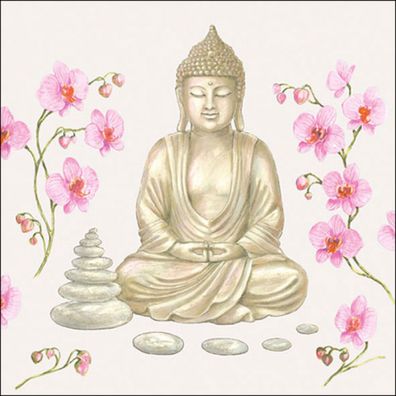 Servietten Papier 33x33cm 3-lagig mit Buddha & Blüten Motiv 20 Stk